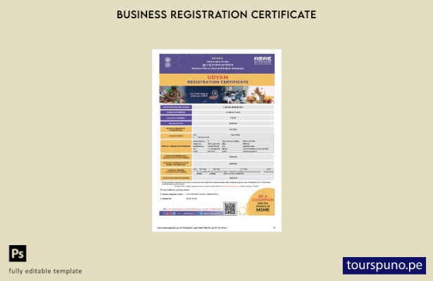 listo para imprimir Certificado de registro de India Udyam Plantilla de Word y P